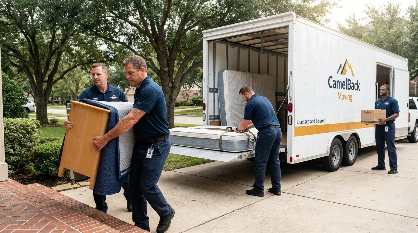 Crew loading residential truck for cross-state move from Wauregan, CT