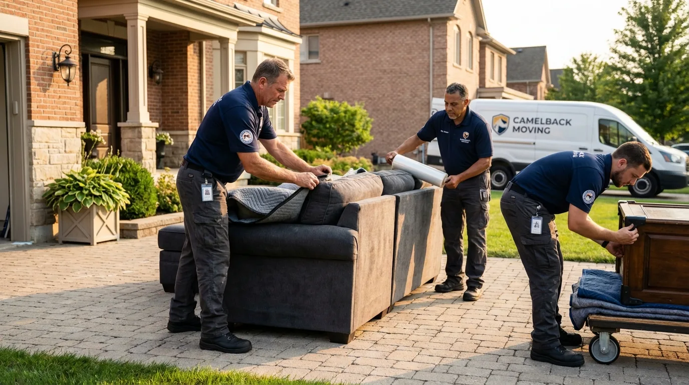 Large estate moving crew wrapping furniture in Wauregan, CT